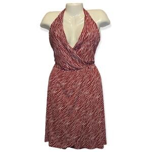 VTG 2000s JFW Faux Wrap Halter Dress Red & White Zebra Print Y2K L